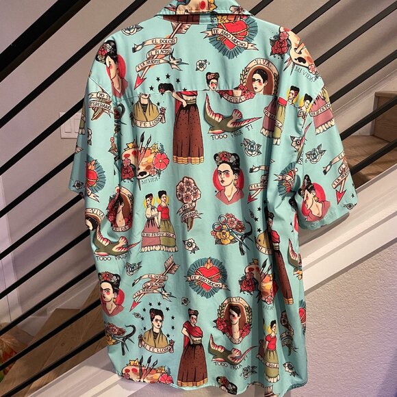 Men's Teal Frida Printed American Classic Style Shortsleeve Buttondown - Picture 3 of 3